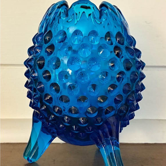 Other - Vintage Fenton Glass Colonial Cobalt Blue Hobnail 3 Footed Egg Shaped Vase 5"